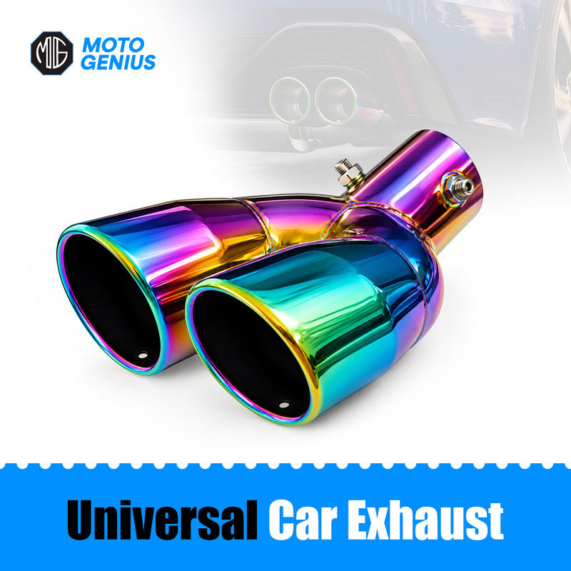2.5 Inch Inlet Dual Exhaust Tip, Stainless Steel Polished Double Outlet Muffler Tailpipe, Universal Bolt-On Car Exhaust Tail Pipe with Blue Burnt Finish