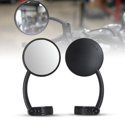 Easy Clamp Enduro Round Motorcycle Mirror, 360° Rotating Fold-Down Plastic Mirror, Universal Handlebar Fit, Durable Black Design