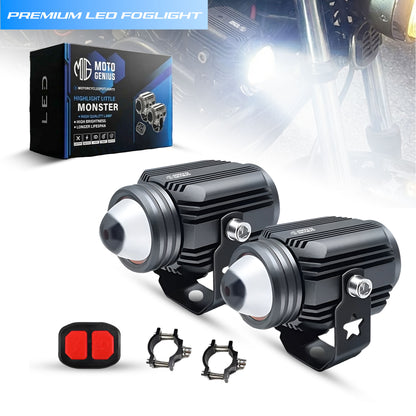 DK16 WITH HARNESS Auxiliary LED FOG Lights 45W with Wireless Spotlight Switch Harness & Mounting Clamps, 12V–30V, Universal Fit for Motorcycles & Cars