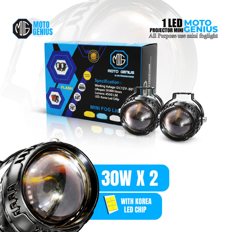 30W Mini LED Fog Light for Car & Motorcycle, 12V–80V Wide Voltage Waterproof Auxiliary Driving Lamp with Korea LED Chip, Universal Bike Headlight (Pack of 2)