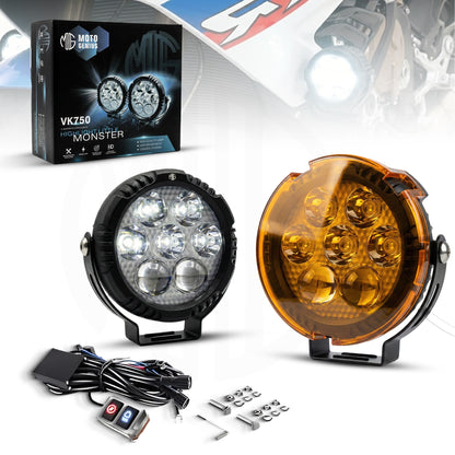 VK 750 WITH HARNESS 7 LED AUXILIARY Fog Light 60W piece Motorcycle & Car Light | With Switch & Wire Harness | Universal Fit | High Brightness | Waterproof (Pack of 2) (MGF3)