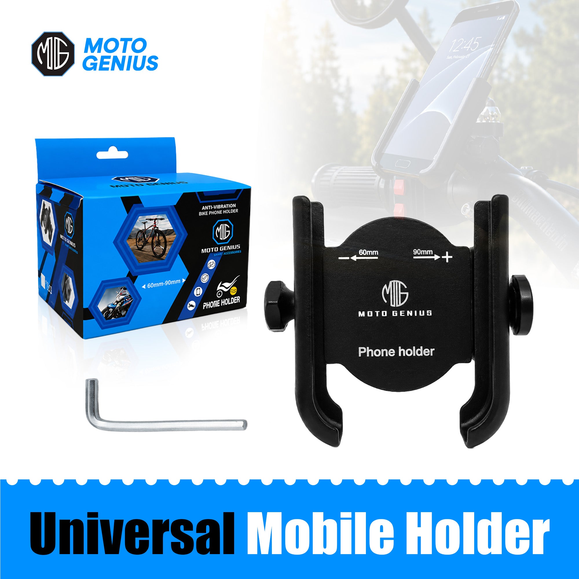 Universal Aluminum Motorcycle & Bicycle Phone Holder with Handle Fitting – 360° Rotatable Handlebar Mount, Adjustable & Shockproof Mobile Holder