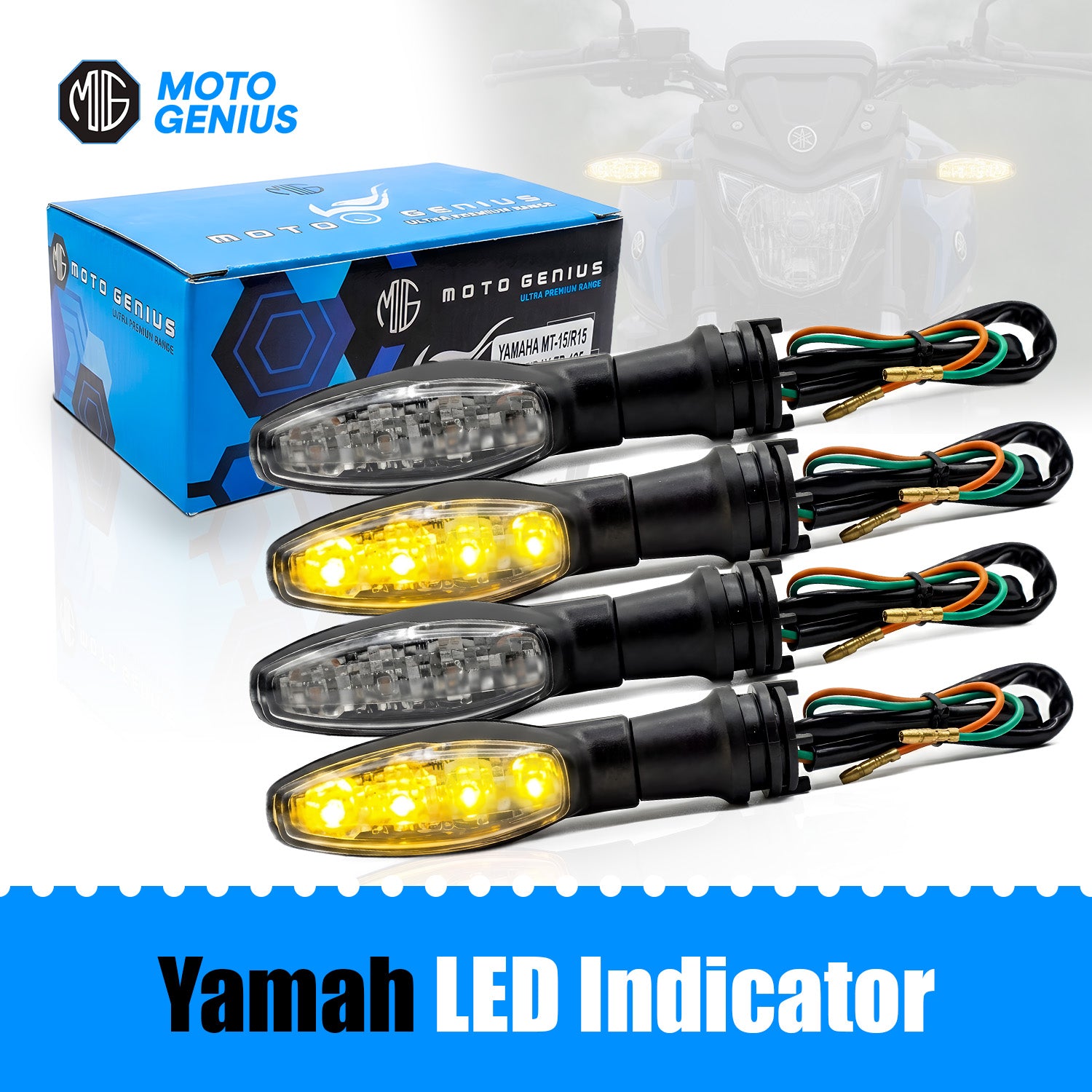 Waterproof Flexible Silicone Rubber LED Indicator Light for FZ, R15, MT15 (BS4 + BS6), Ray Z | Unbreakable, Premium, and Durable Motorcycle Turn Signal Lights