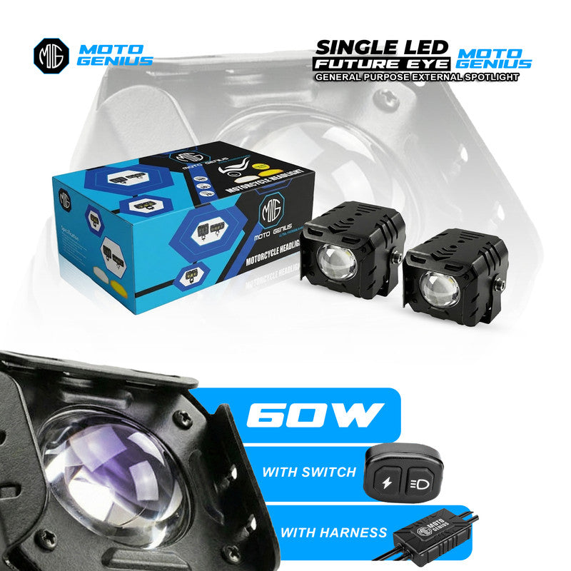 Single LED Future Eye Fog Light 60W with Switch & Wiring Harness, Low/High Beam Combo, IP67 Waterproof, High-Brightness Auxiliary Driving Light (Pack of 2) (MGF3)