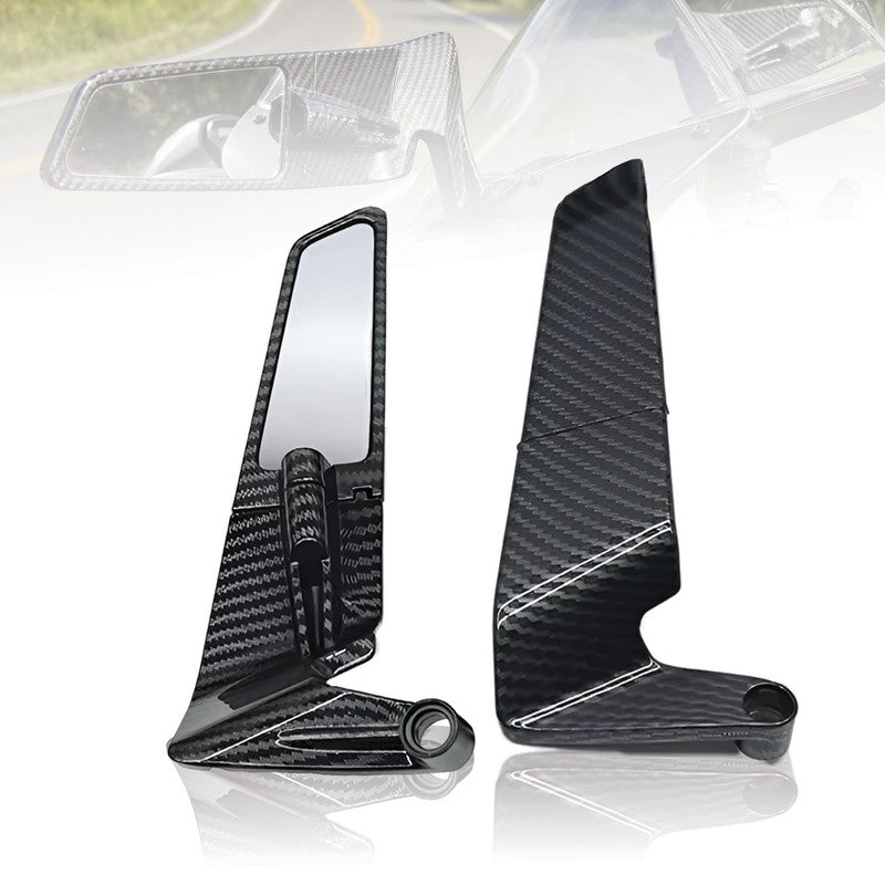 MOTOT GENIUS Carbon Coated Motorcycle Rearview Mirrors – CNC Metal 180° Rotatable Universal Side Mirrors with Stealth Wind Wing Design, 10mm & 8mm Mounts for Bikes and Scooters