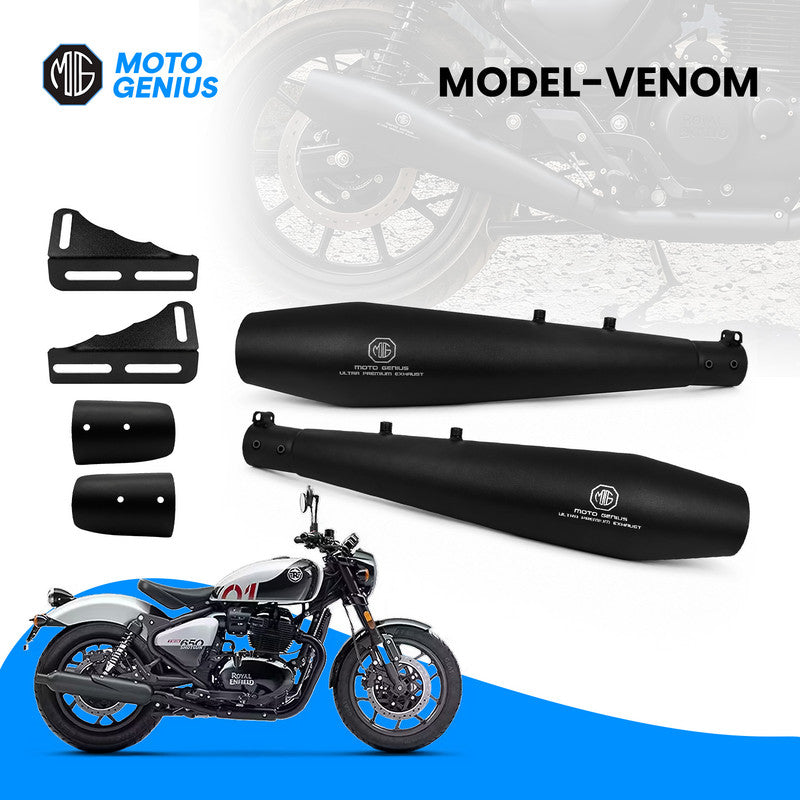 Venom Exhaust Silencer for Royal Enfield Shotgun 650, Stainless Steel Dual Exhaust Muffler, Left & Right Side, Durable Motorcycle Exhaust Pipe