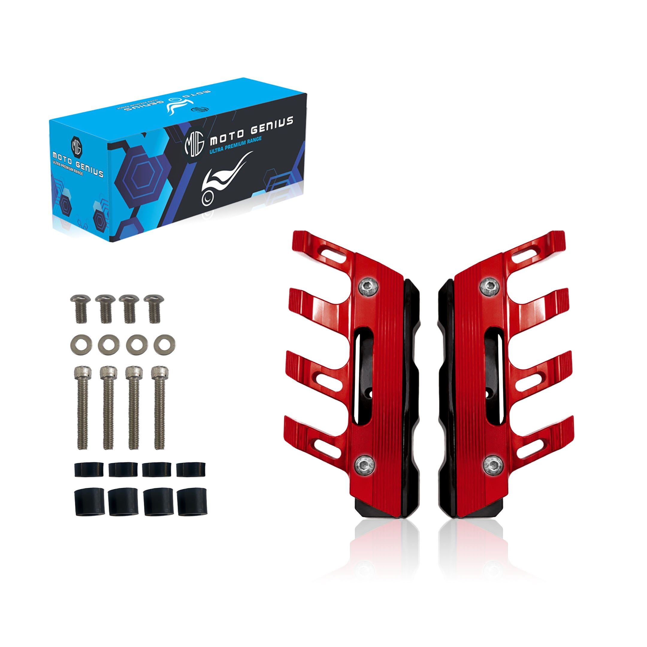 MOTO GENIUS Universal CNC Aluminum Motorcycle Front Fork Protector Anti-Fall Crash Slider, Shock Absorber & Front Fender Guard for Bikes