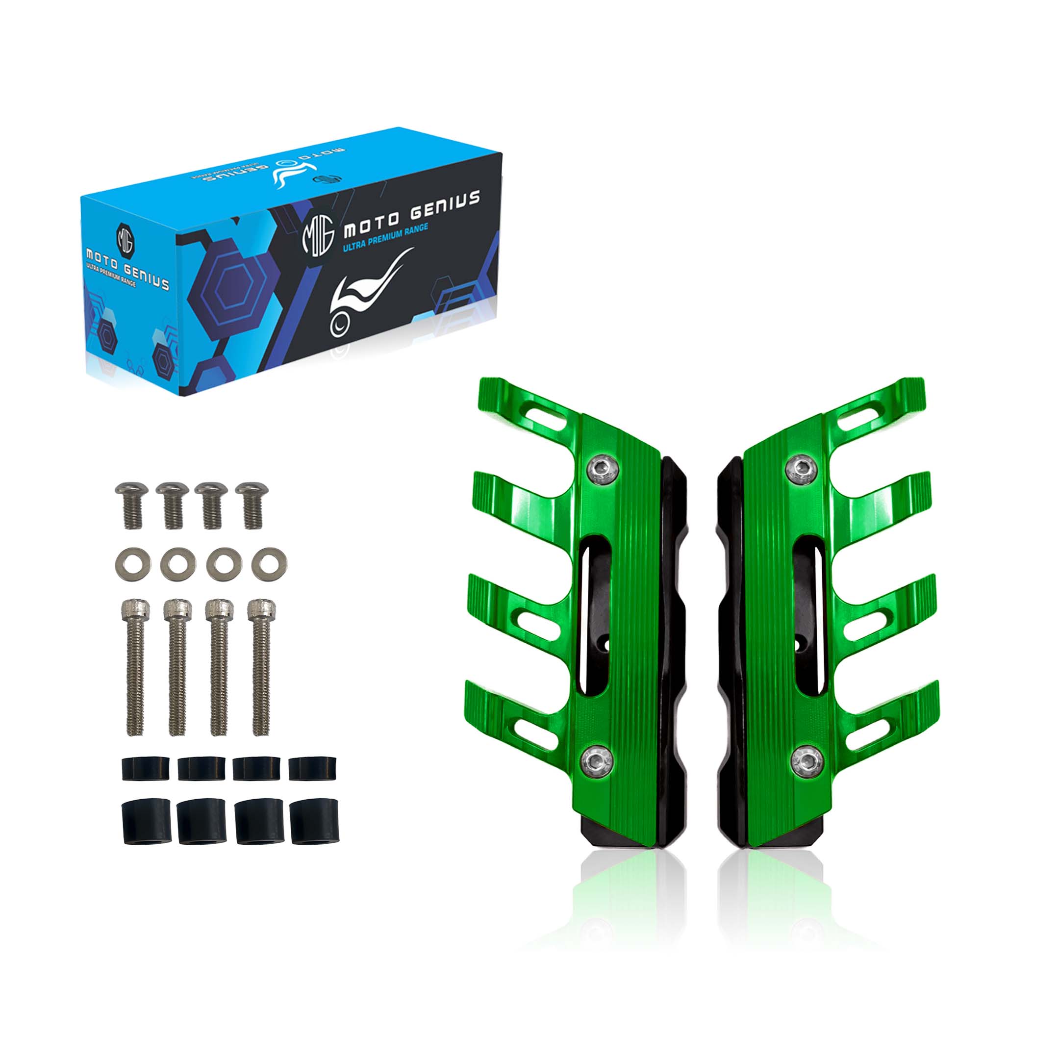 MOTO GENIUS Universal CNC Aluminum Motorcycle Front Fork Protector Anti-Fall Crash Slider, Shock Absorber & Front Fender Guard for Bikes