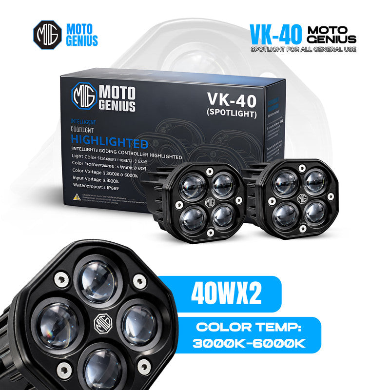 VK 40 4 LED 80W Fog Light ( WITHOUT HARNESS ) | Dual Color Yellow & White High Power Fog Lights for Car, Bike, Truck & Van | Universal Off-Road Auxiliary Light Kit (Pack of 2) (MGF2)