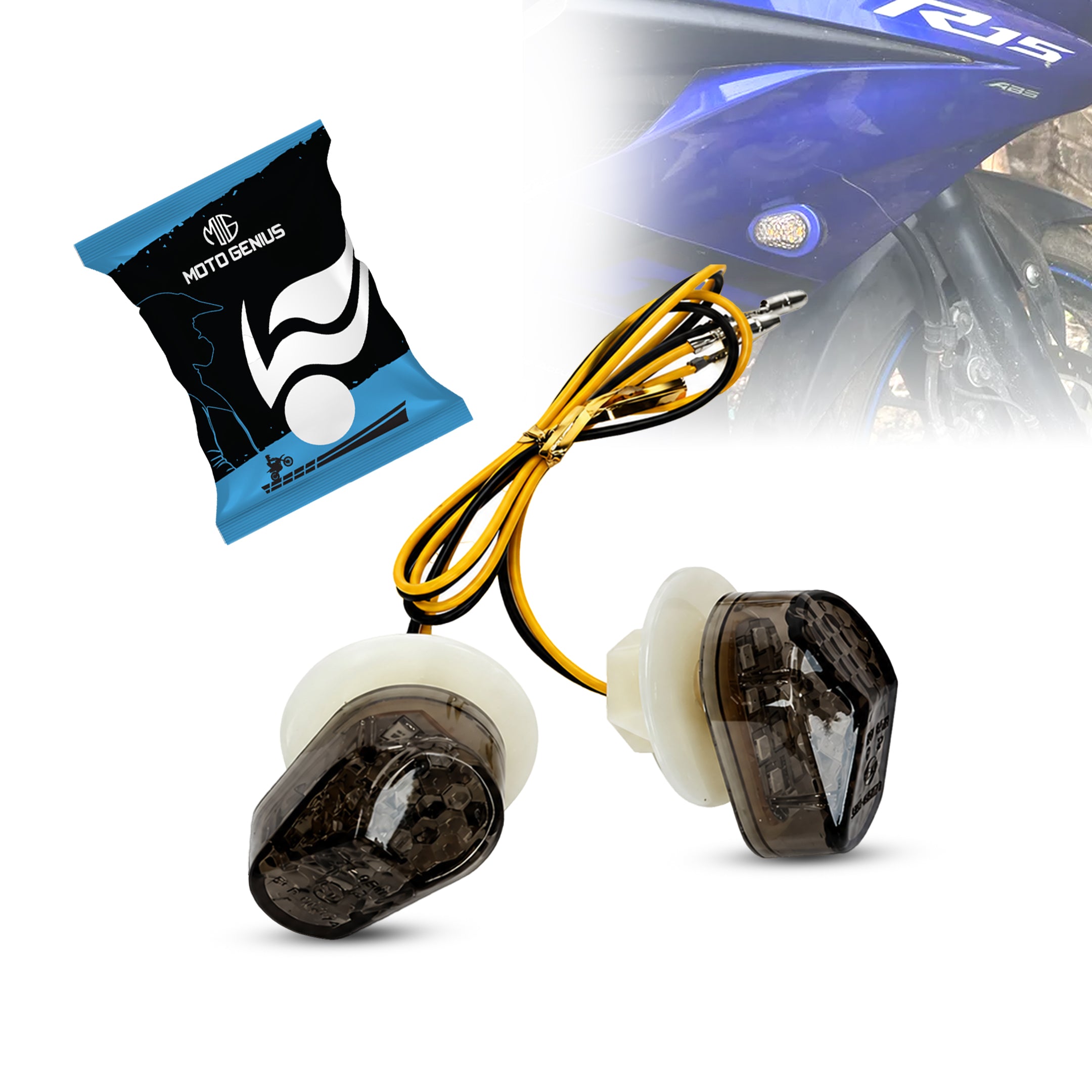 Front Honeycomb Flush Mount LED Turn Signal Indicators for Motorcycle – Waterproof Amber Lights for Yamaha R15 V2/V3/V4, R1, R6, Honda CBR, Kawasaki Ninja, Suzuki GSX-R (Pack of 2)