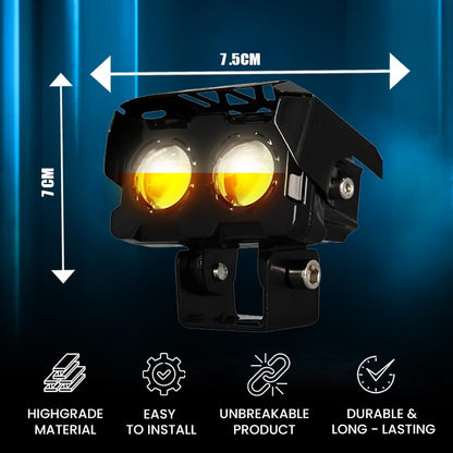 2 LED Fog Light Projectors, 40W Dual Beam (Hi/Lo), White & Yellow Light, IP67 Waterproof, Universal Fit for Car, Bike, Motorcycle and Scooter (Pack of 1) (MGF1) - Moto Genius