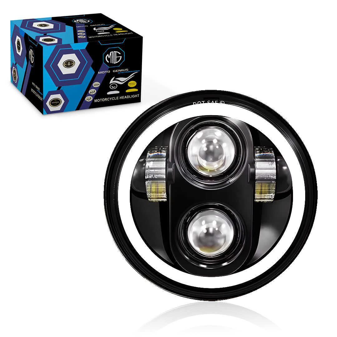 5.7 Inch LED Round Headlight for Harley Davidson & Bajaj Avenger Motorbike | Acrylic & Aluminum Construction, Waterproof, Luminous Mode (Boss Design)