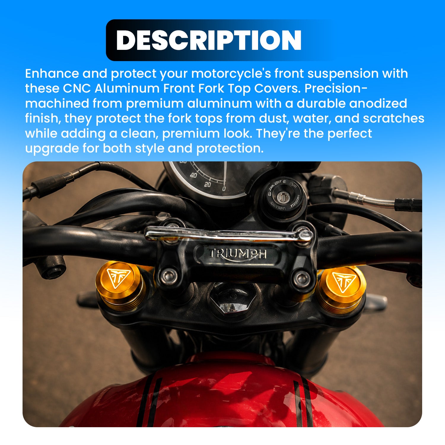 Front Fork Cap Cover for Triumph Speed 400 – Premium Anodized Front CNC made Shock Top Cover (Pair)