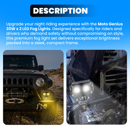 JX 130 WITHOUT HARNESS 60W Dual Color LED Fog Light for Motorcycles | 2 LED Dual Beam White & Yellow | Waterproof Auxiliary Driving Lamp (Pack of 2) (MGF2)
