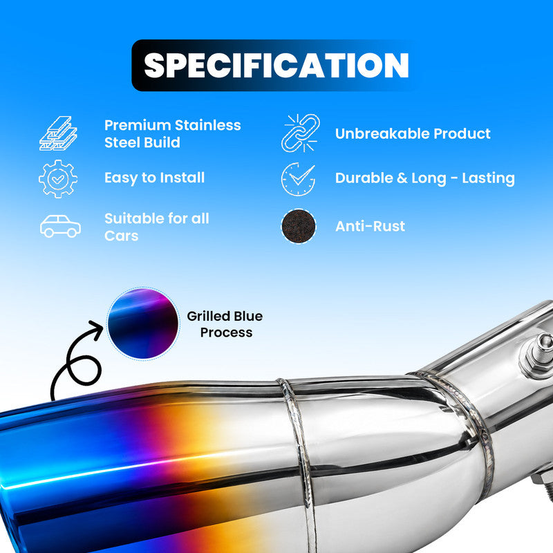 2.5 Inch Inlet Dual Exhaust Tip, Stainless Steel Polished Double Outlet Muffler Tailpipe, Universal Bolt-On Car Exhaust Tail Pipe with Blue Burnt Finish