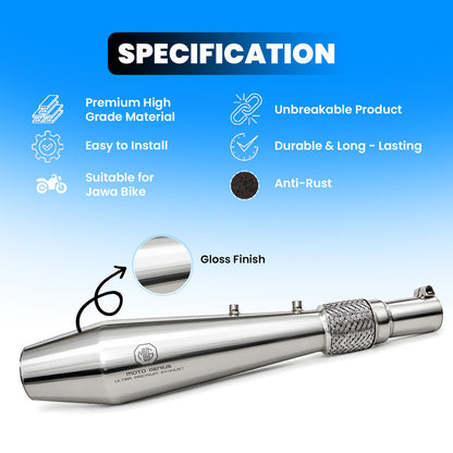 Stainless Steel Dual Exhaust Silencer for JAWA Cruiser Bikes (Left & Right Side) | Anti-Rust Premium Performance Exhaust System (Set of 2)