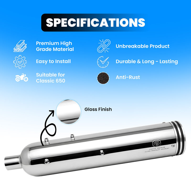 Raptor Classic 650 Stainless Steel Dual Exhaust Compatible Royal Enfield Bike Models: Complete Number-Wise List for Both Side 650cc Twins