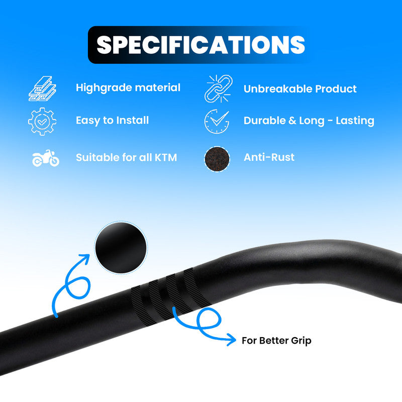 Heavy Duty Metal Handlebar | Premium Quality Handle Bar Compatible with KTM Duke 125, 200, 250, 390 (Black)