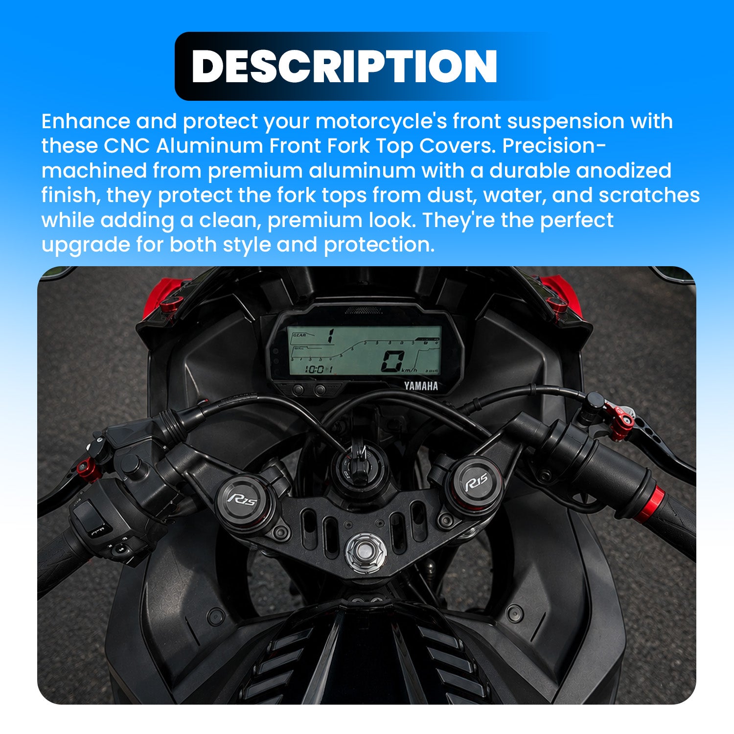 Front Fork Cap Cover for Yamaha R15 V4 / R15 V3 – Premium Anodized CNC MADE Front Shocker Top Fork Cover (Pair)