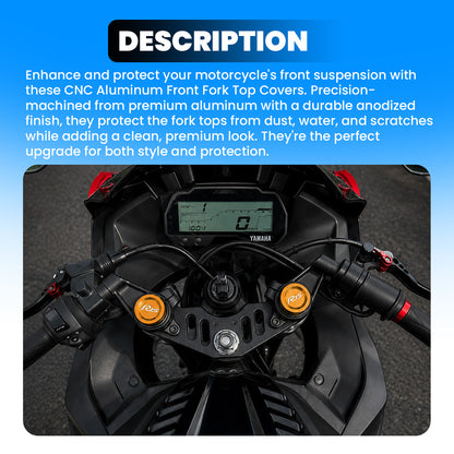 Front Fork Cap Cover for Yamaha R15 V4 / R15 V3 – Premium Anodized CNC MADE Front Shocker Top Fork Cover (Pair)