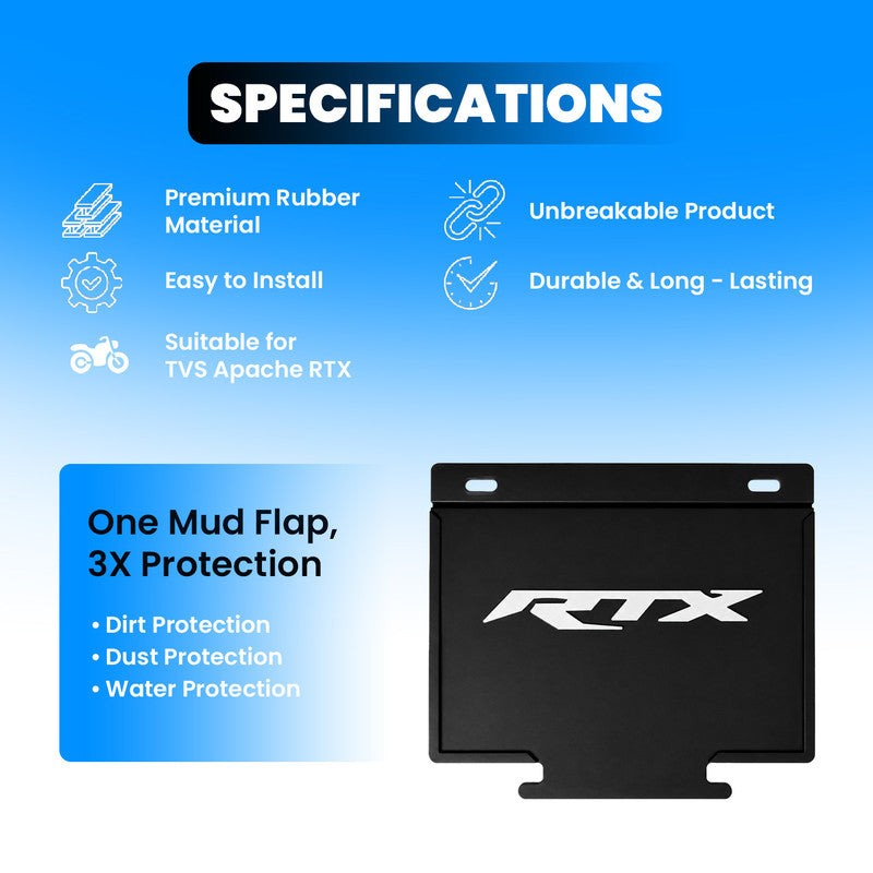 Apache RTX Mud Flap Flexible Rubber Bike Mudguard Rear Fender Protector, Weather Resistant Splash Guard for Dirt, Mud & Water