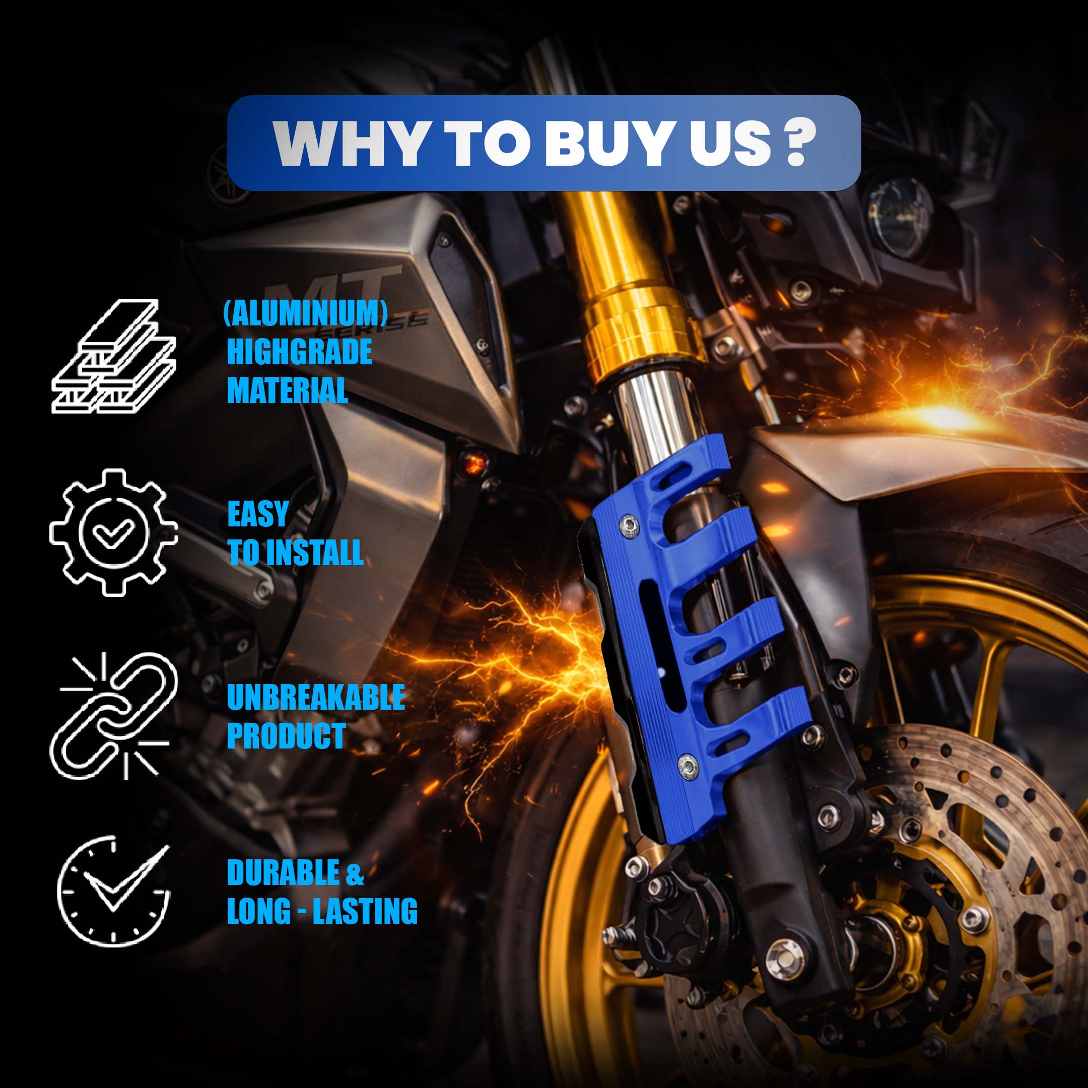 MOTO GENIUS Universal CNC Aluminum Motorcycle Front Fork Protector Anti-Fall Crash Slider, Shock Absorber & Front Fender Guard for Bikes