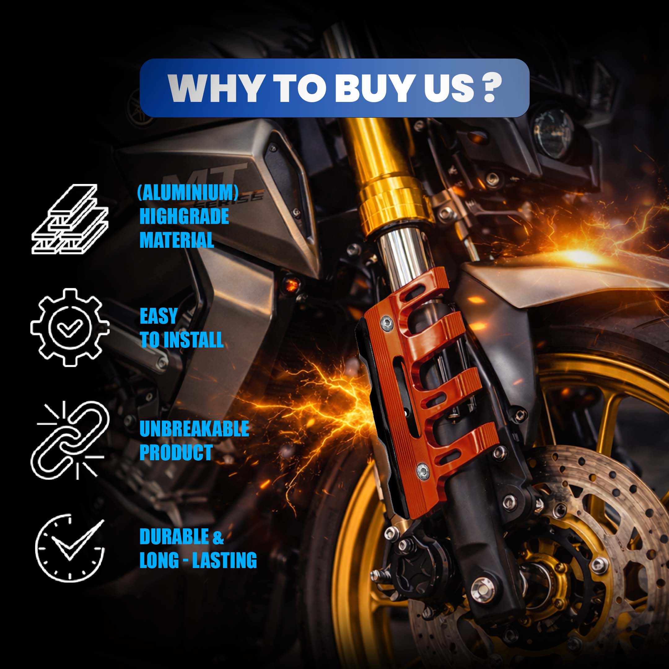 MOTO GENIUS Universal CNC Aluminum Motorcycle Front Fork Protector Anti-Fall Crash Slider, Shock Absorber & Front Fender Guard for Bikes