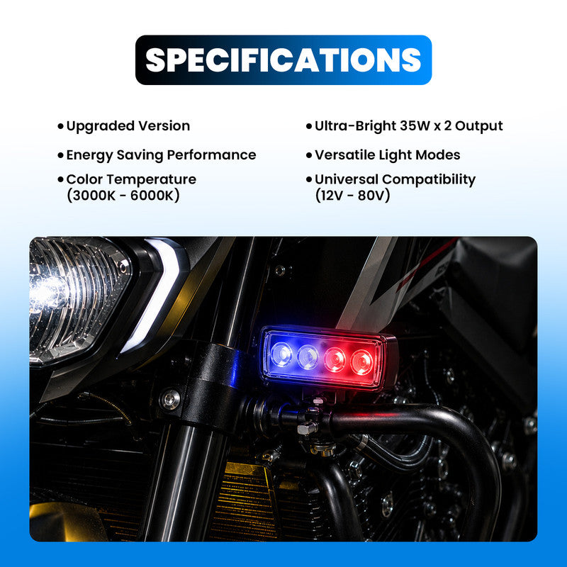 Universal 4-LED Motorcycle Fog Light Kit | 70W Dual Lens Projector Spotlight with Wired Switch | 12V-80V Waterproof Driving Lamps for Bikes (Pack of 2)