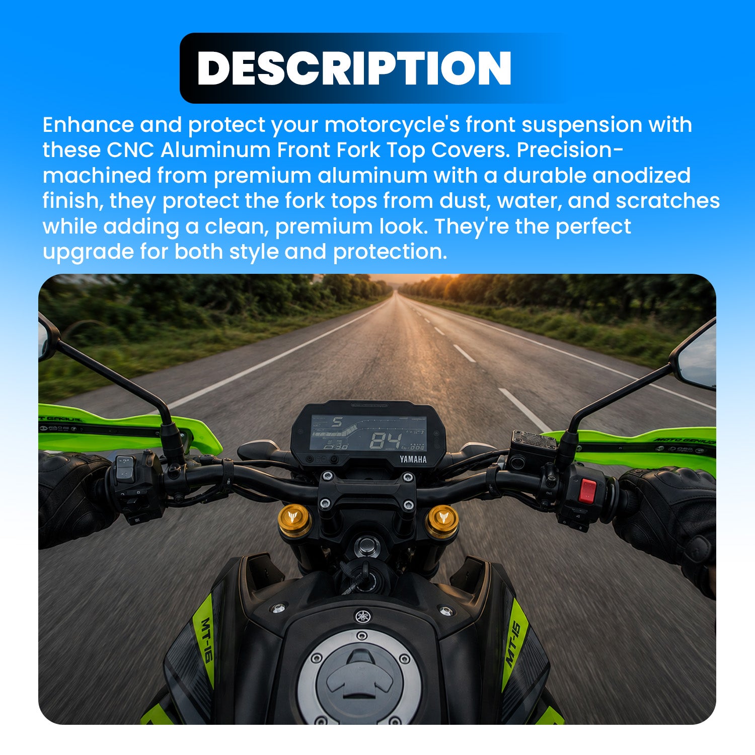 CNC Aluminium Front Fork Cap Cover for Yamaha MT-15 – Premium Anodized Front Shock Top Cover (Pair)