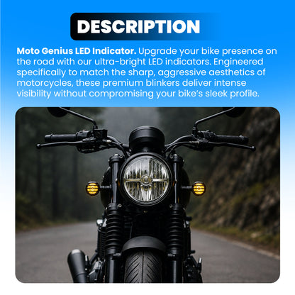 Waterproof LED Indicator Light for Bikes, High Brightness Universal Motorcycle Turn Signal Lamp with Jali/Grill Cover, Durable Plastic Body, Front/Rear Use(Pack of 2)