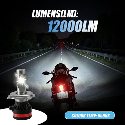 MOTO GENIUS Super Bright 90W H4 LED Headlight Conversion Kit (Pack of 2) – Waterproof High & Low Beam White Light Bulbs for Cars, Motorcycles, Bikes & Scooters, 9V-32V Universal Fit