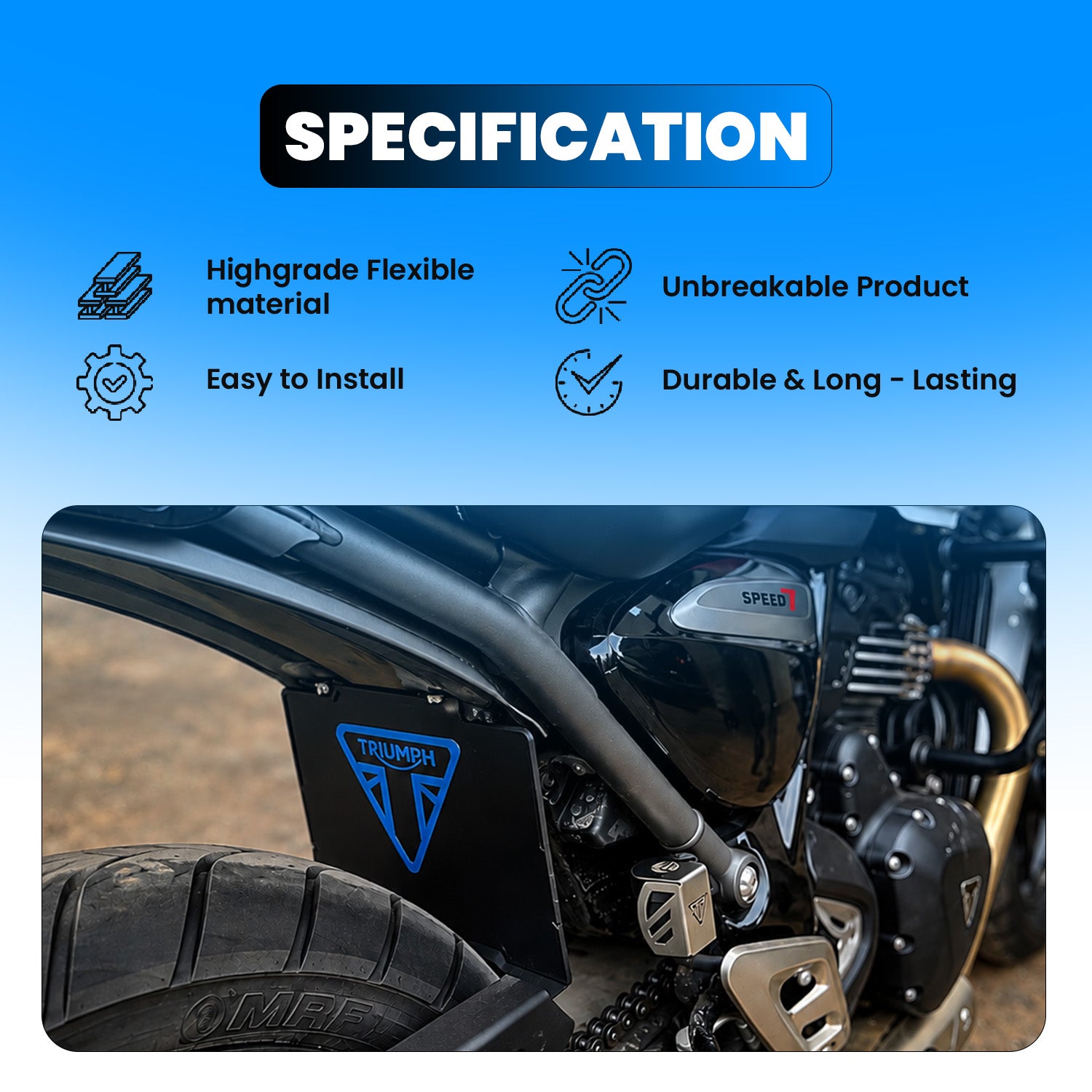 Rear Mud Flap for Triumph Speed 400 & Scrambler 400X | Flexible Unbreakable Splash Guard Mudflap