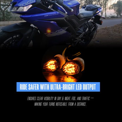 Front Honeycomb Flush Mount LED Turn Signal Indicators for Motorcycle – Waterproof Amber Lights for Yamaha R15 V2/V3/V4, R1, R6, Honda CBR, Kawasaki Ninja, Suzuki GSX-R (Pack of 2)