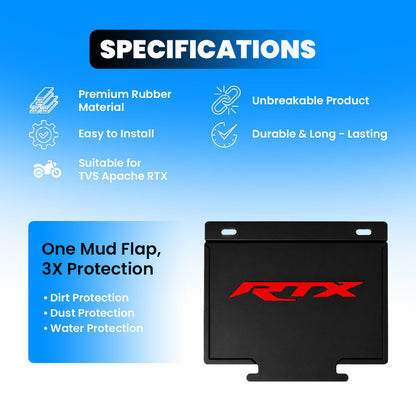 Apache RTX Mud Flap Flexible Rubber Bike Mudguard Rear Fender Protector, Weather Resistant Splash Guard for Dirt, Mud & Water