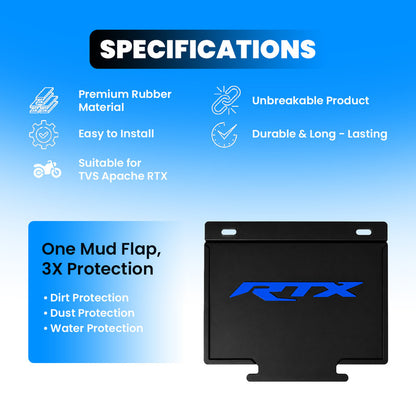Apache RTX Mud Flap Flexible Rubber Bike Mudguard Rear Fender Protector, Weather Resistant Splash Guard for Dirt, Mud & Water