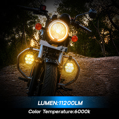VK60 90W×2 Auxiliary Fog Lights for Motorcycles & EVs – Dual Color High/Low Beam IP67 Waterproof with Wiring Harness & Clamp (Pack of 2) (MGF3)