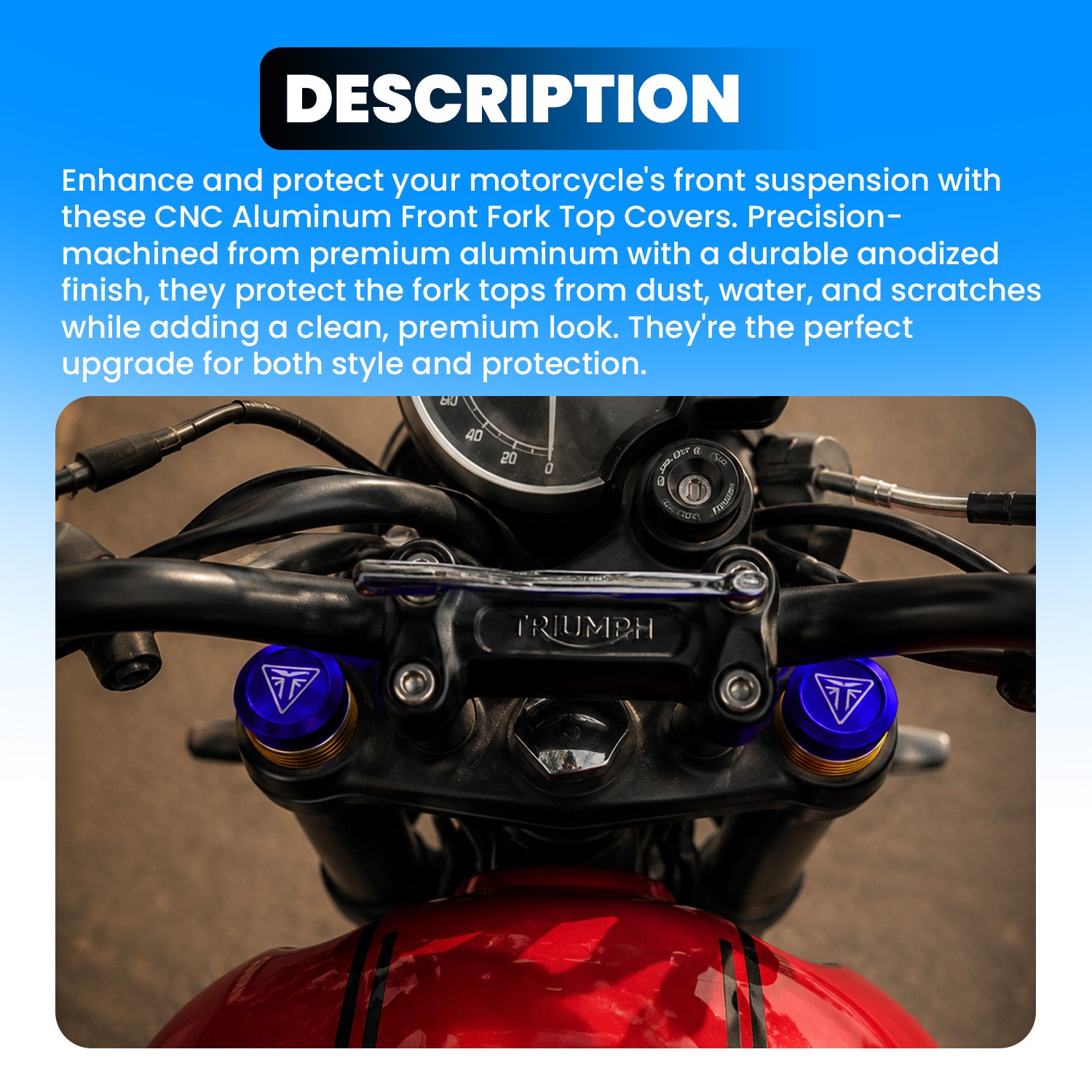 Front Fork Cap Cover for Triumph Speed 400 – Premium Anodized Front CNC made Shock Top Cover (Pair)