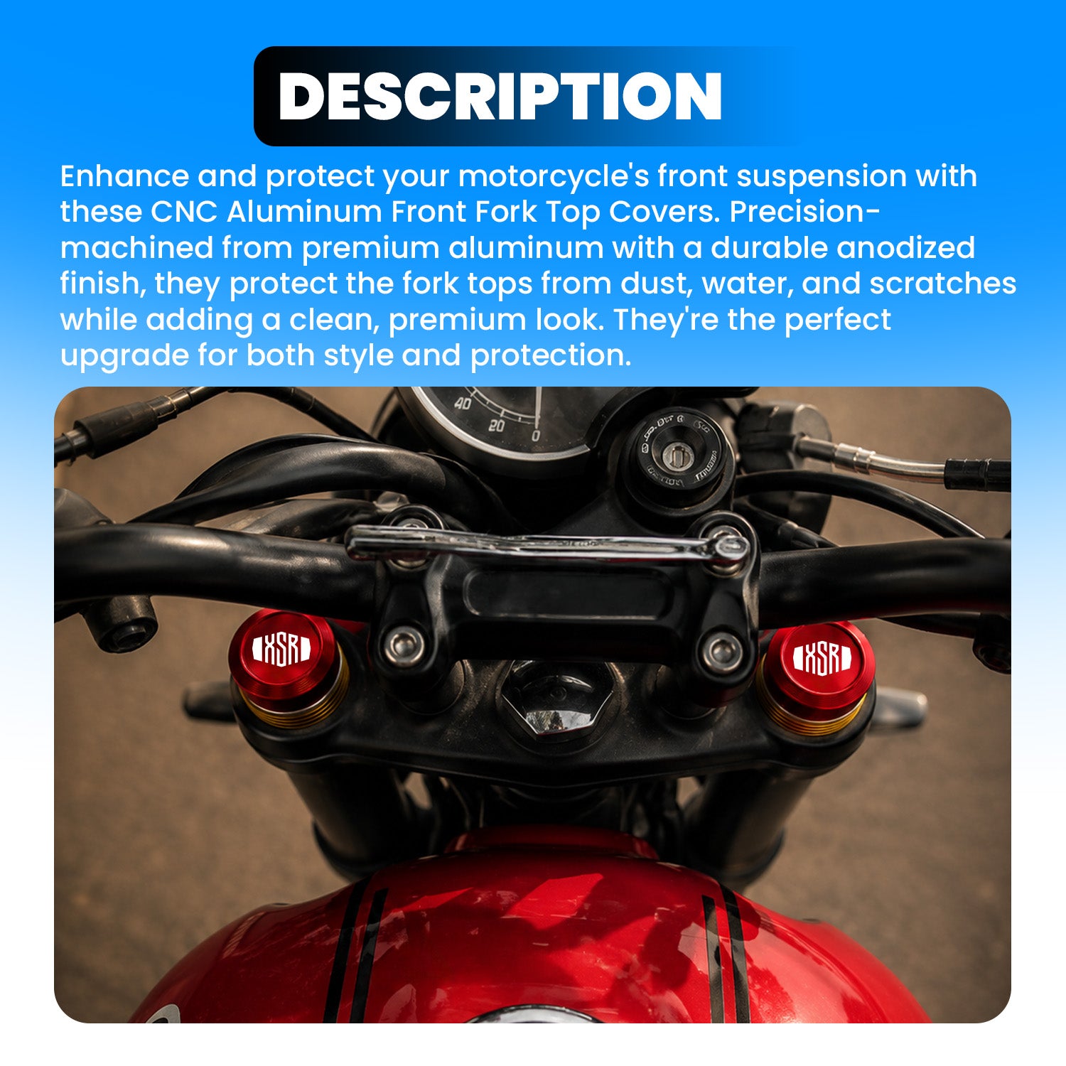Front Fork Cap Cover for Yamaha XSR 155 – Premium Anodized CNC made Front Shock Top Cover (Pair)