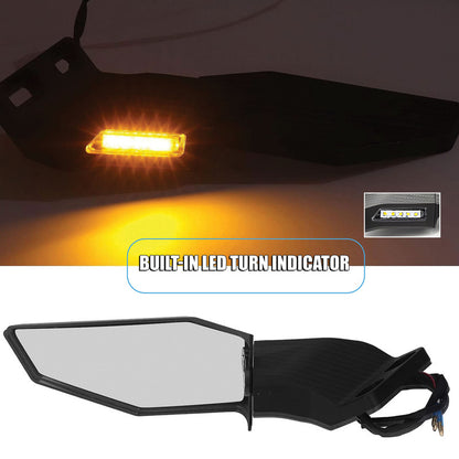 Motorcycle Wind Wing Rearview Mirrors – Adjustable Rotating Carbon Fiber Style Side Mirrors with LED Turn Signals, Swivel Wing Fin Replacement for Bikes
