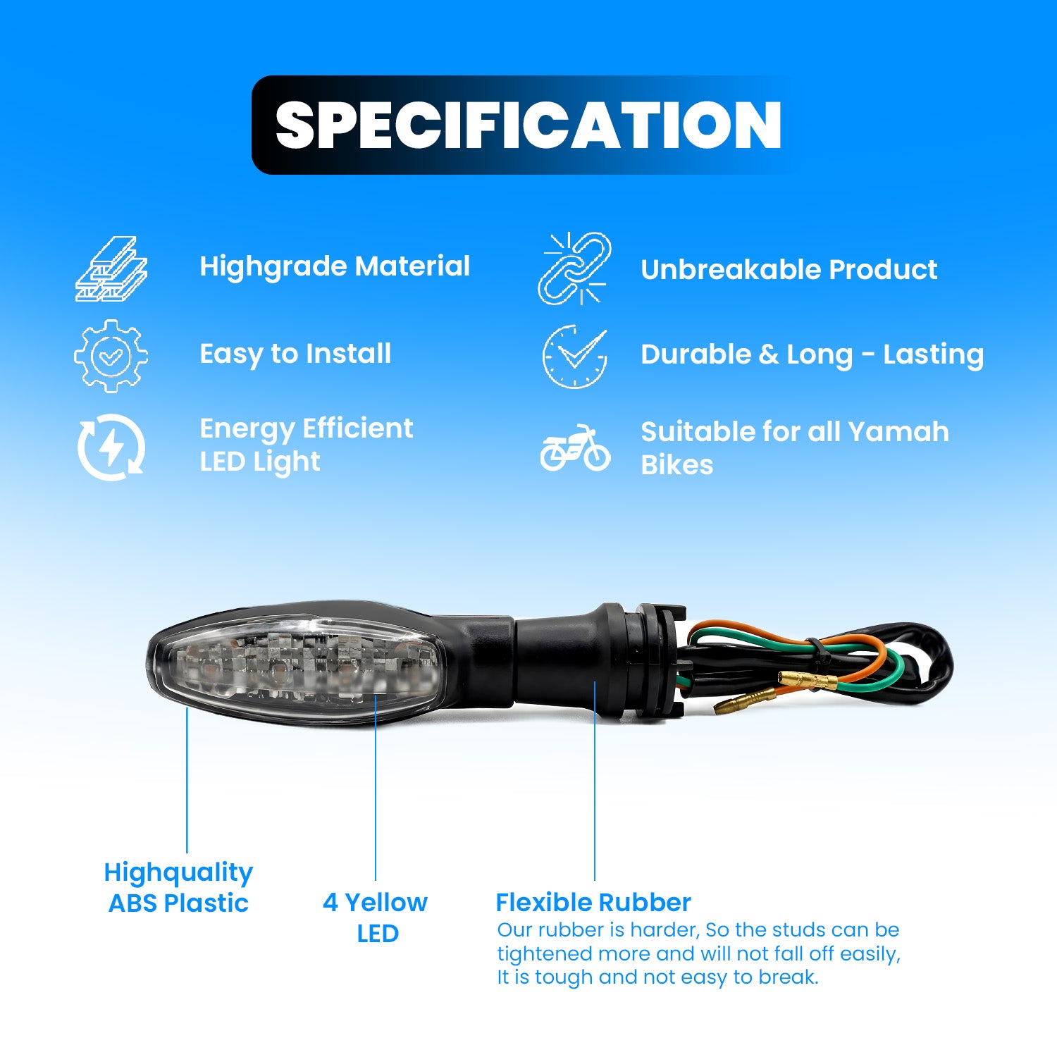 Waterproof Flexible Silicone Rubber LED Indicator Light for FZ, R15, MT15 (BS4 + BS6), Ray Z | Unbreakable, Premium, and Durable Motorcycle Turn Signal Lights