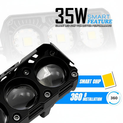 35W Motorcycle Dual Color LED | 3-LED Mini Projector Spot/Fog Light | Yellow & White Beam | Waterproof Auxiliary Driving Lamp for All Bikes (MGF1) - Moto Genius