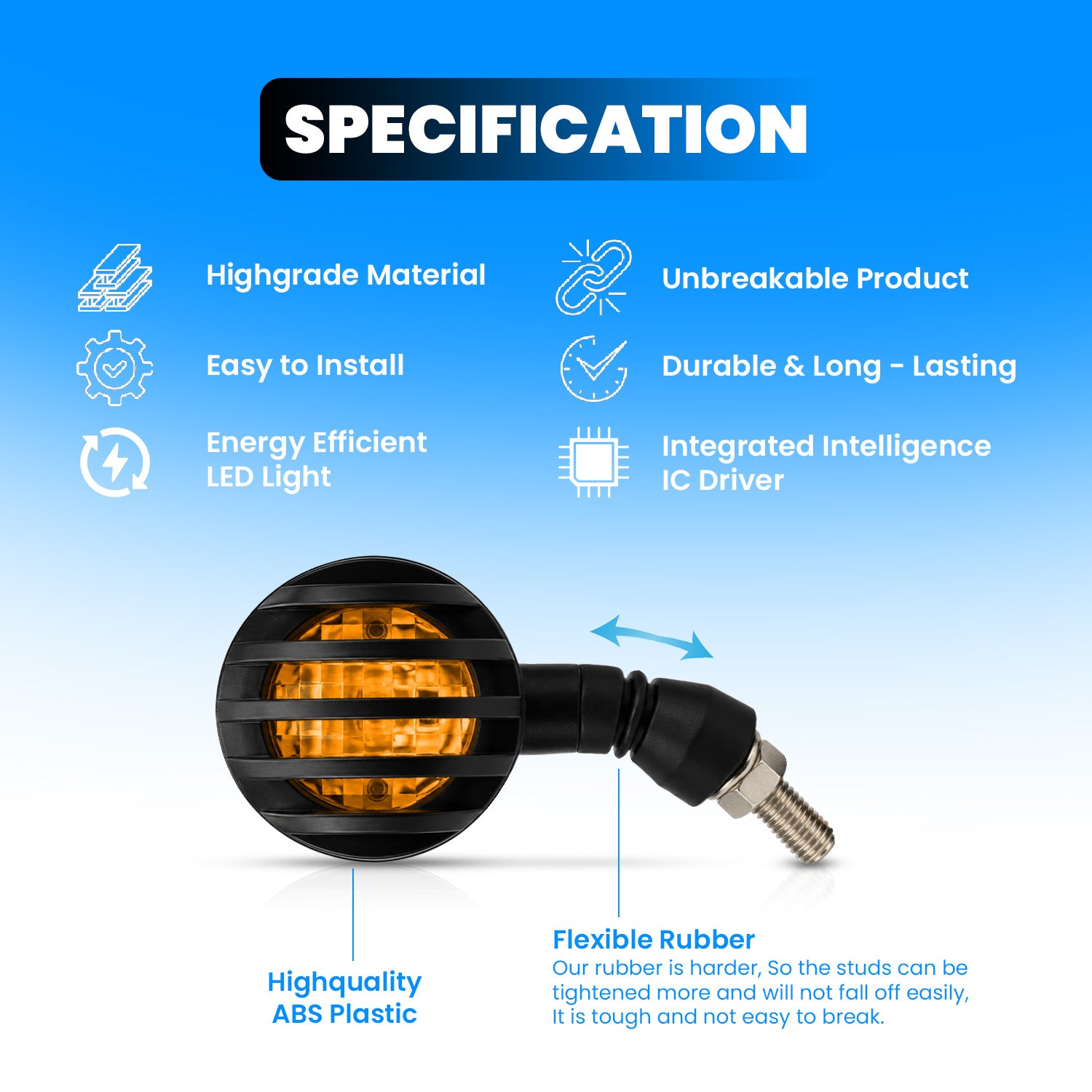 Waterproof LED Indicator Light for Bikes, High Brightness Universal Motorcycle Turn Signal Lamp with Jali/Grill Cover, Durable Plastic Body, Front/Rear Use(Pack of 2)