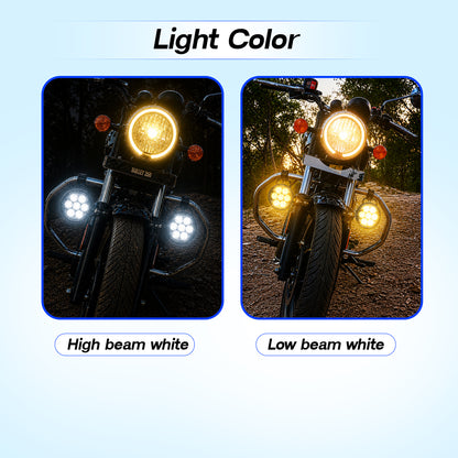 VK60 90W×2 Auxiliary Fog Lights for Motorcycles & EVs – Dual Color High/Low Beam IP67 Waterproof with Wiring Harness & Clamp (Pack of 2) (MGF3)