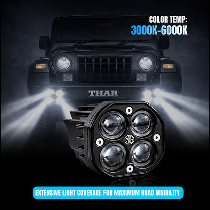 VK 40 4 LED 80W Fog Light ( WITHOUT HARNESS ) | Dual Color Yellow & White High Power Fog Lights for Car, Bike, Truck & Van | Universal Off-Road Auxiliary Light Kit (Pack of 2) (MGF2)