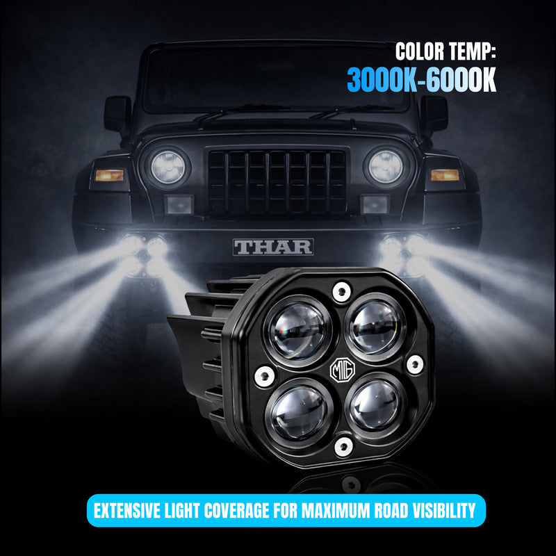 VK 40 4 LED 80W Fog Light ( WITHOUT HARNESS ) | Dual Color Yellow & White High Power Fog Lights for Car, Bike, Truck & Van | Universal Off-Road Auxiliary Light Kit (Pack of 2) (MGF2)