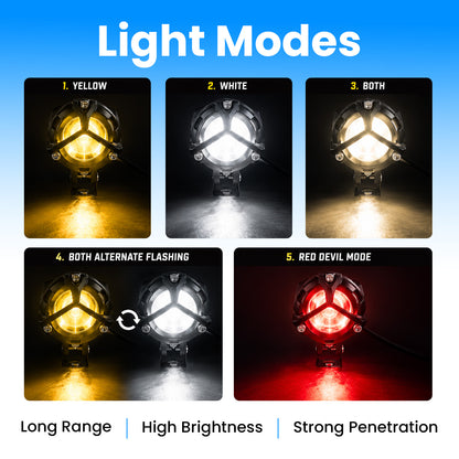 MOTO GENIUS 30W Y Shape Fog Light 12-80V Waterproof LED Auxiliary Light with Multiple Modes & Devil Eye Effect