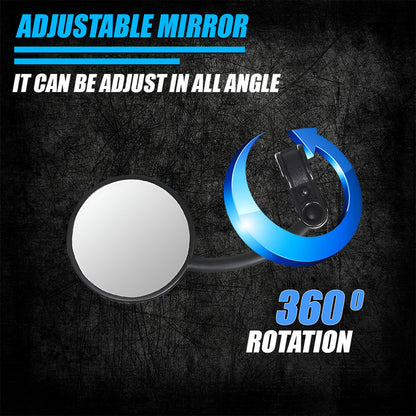 Easy Clamp Enduro Round Motorcycle Mirror, 360° Rotating Fold-Down Plastic Mirror, Universal Handlebar Fit, Durable Black Design
