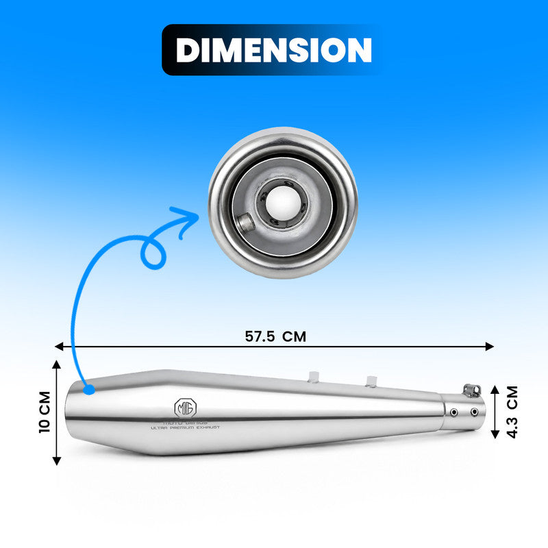 Venom Stainless Steel Dual Exhaust Silencer for Royal Enfield Super Meteor 650 (Both Sides, Left + Right) | Premium SS-304 Anti-Rust Performance Muffler Pair (Chrome Silver)