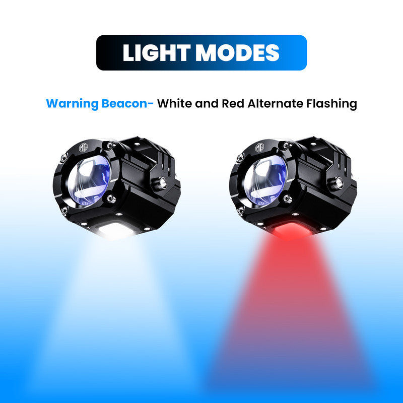 VK-MINI S7 70W CNC Motorcycle Handlebar Switch with Wiring Harness | Red & White Flashing Strobe Mode 12V-36V Motorbike Auxiliary Fog Light Toggle Controller (MGF3)