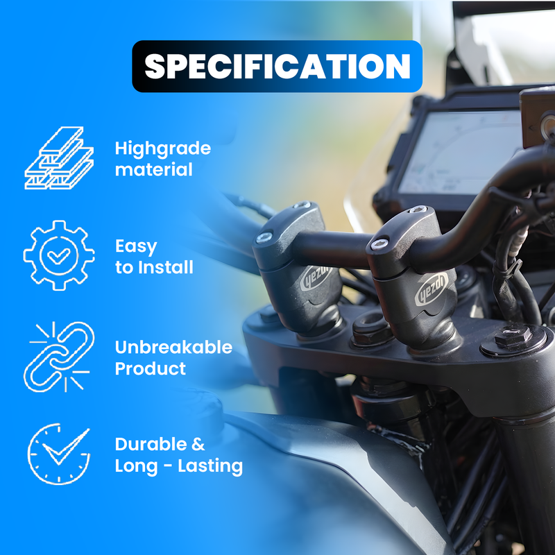 MOTO GENIUS Yezdi Handlebar Riser Clamp Adjustable Height – Premium Aluminium Handle Bar Riser for Improve Riding Comfort, Control & Ergonomics – Compatible with Yezdi Motorcycles